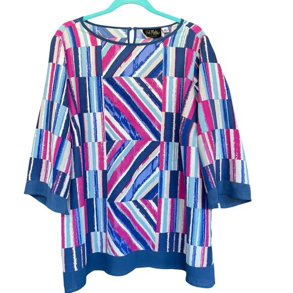 QVC Bob Mackie Blouse Womens Plus Size 1X Abstract Striped 3/4 Sleeve Artsy - Picture 1 of 10